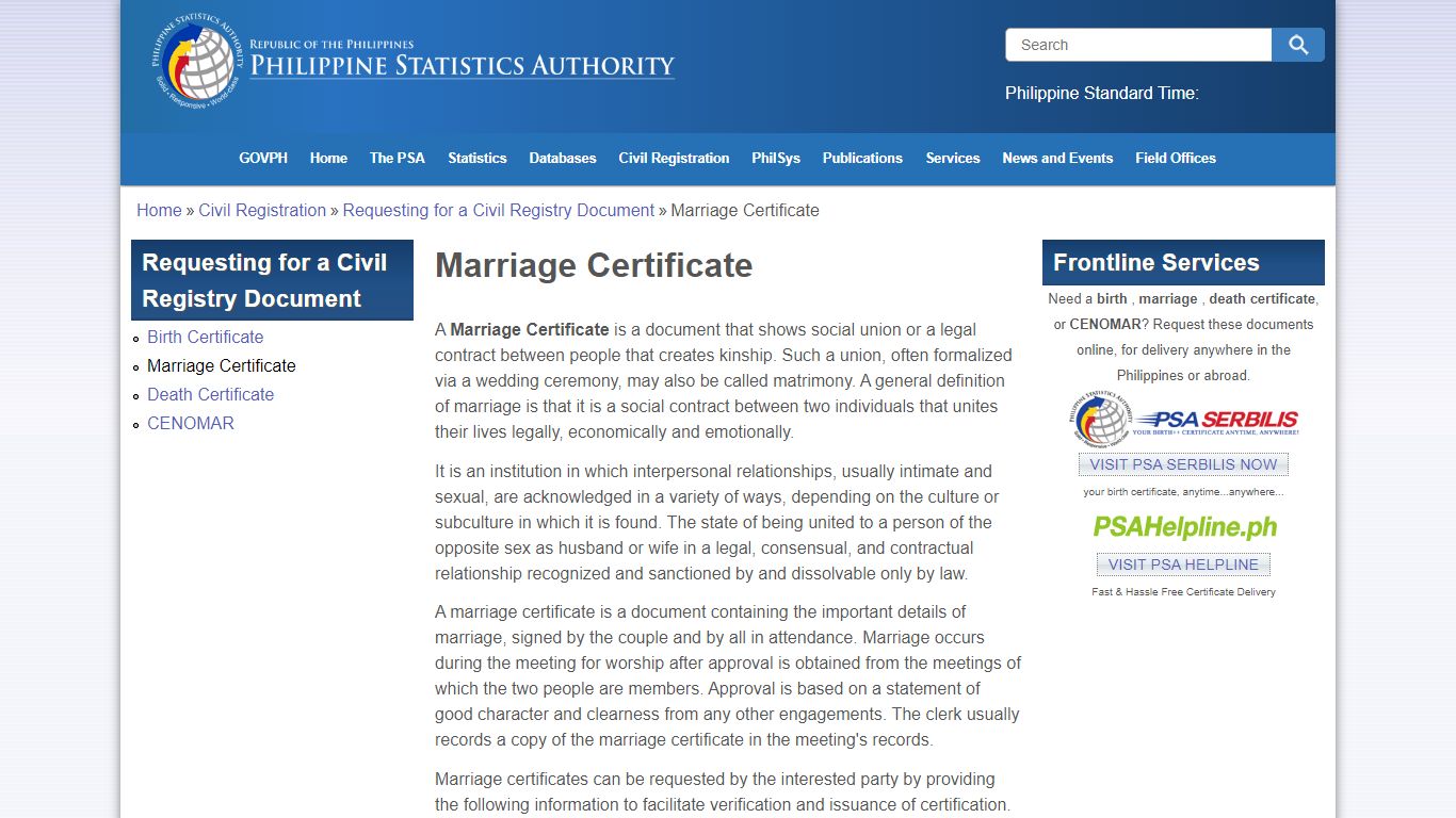 Marriage Certificate | Philippine Statistics Authority